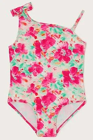 Monsoon Girls Tropical Floral Asymmetrical Swimsuit - Turquoise