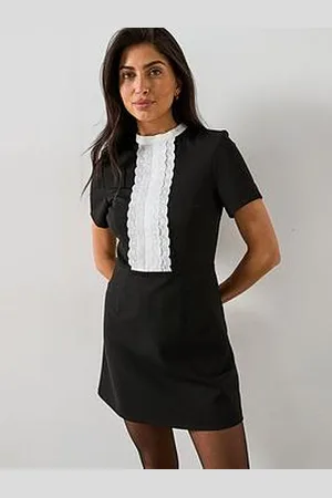 Very Mono Ruffle Placket Mini Dress
