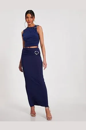 Quiz Indigo Buckle Detail Maxi Skirt