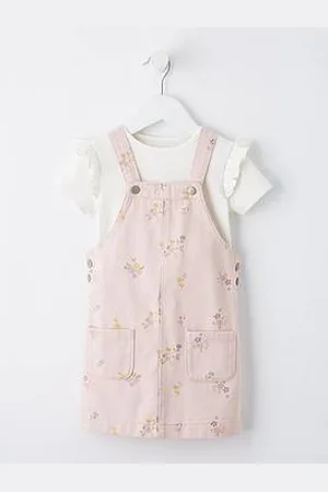 Very Girls Floral Pinafore And Frill T-Shirt Set