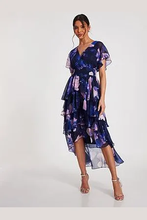 Quiz Navy Dip Hem Midi Dress