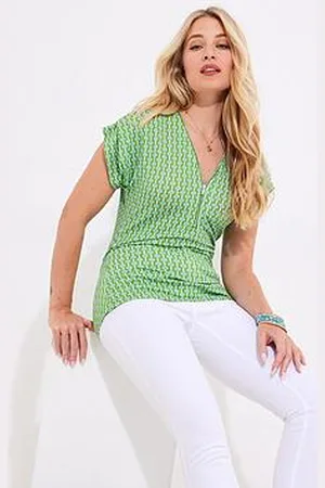Joe Browns Ciara Geo Print Zip Front Jersey Top