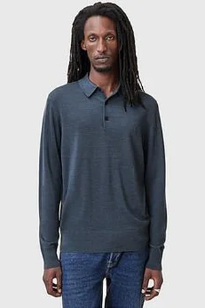 AllSaints Mode Merino Long Sleeve Knitted Polo Shirt