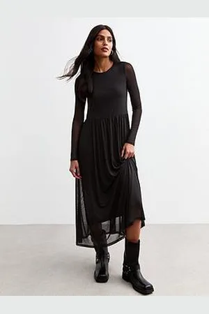 New Look Mesh Long Sleeve Midi Dress