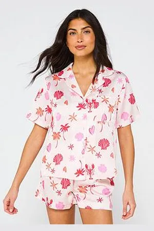 Very Satin Beach Print Short Revere Set
