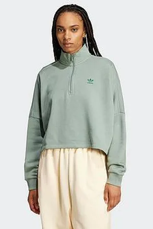 adidas Womens Essentials 1/2 Zip Fleece Sweatshirt - Green