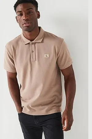Calvin Klein Left Chest Woven Label Polo Shirt - Stone