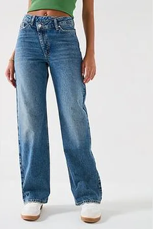 Very High Waist Wrap Front Wide Jeans