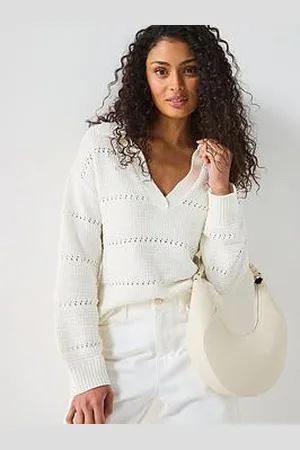 Very Cotton Rich Collared Neck Open Stitch Longline Jumper
