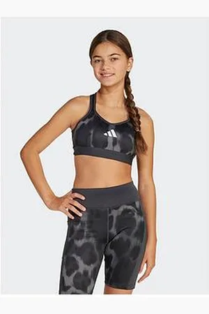adidas Junior Girls Training Printed Sports Bra - Grey