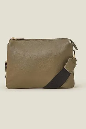 Accessorize Leather Double Pouch Cross Body Bag - Khaki