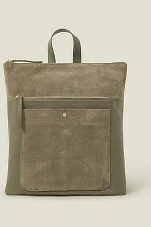 Accessorize Leather Backpack - Khaki