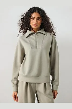 MANGO Half Zip Sweatshirt - Sage Green