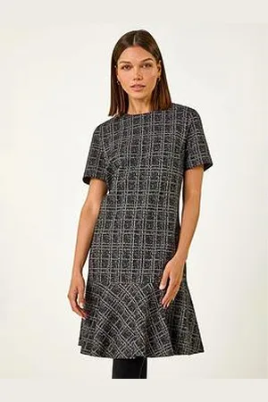 Roman Textured Frill Hem Stretch Dress