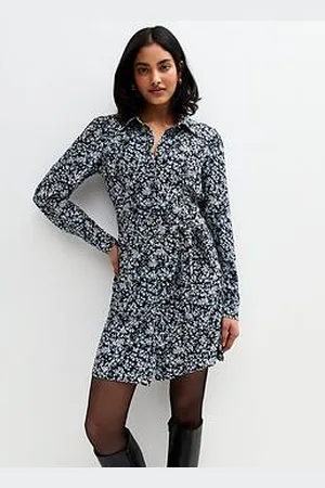 New Look Floral Print Mini Shirt Dress