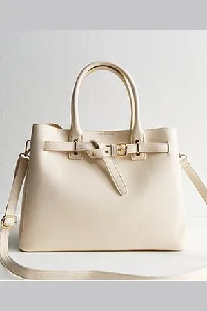 New Look Faux Leather Buckle Strap Triple Compartment Tote Bag