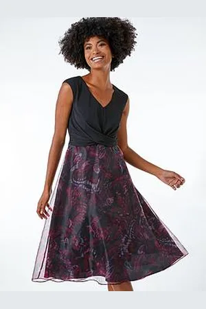Roman Twist Front Butterfly Print Stretch Dress
