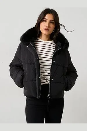 MANGO Faux Fur Short Puffer Jacket