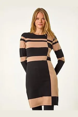 Roman Colour Block Knit Dress - Tan