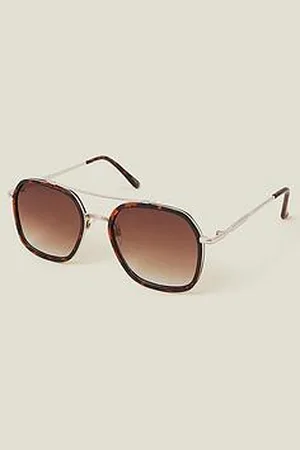 Accessorize Retro Metal Tort Aviator Sunglasses - Tortoise Shell