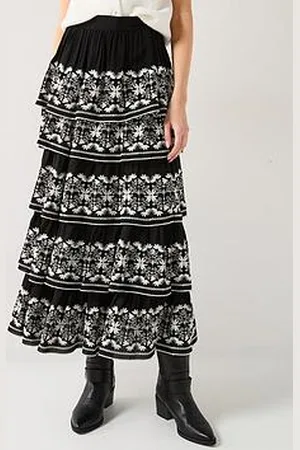 Very Embroidered Tiered Midi Skirt