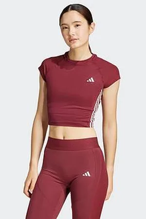 adidas Womens Training Hyperglam Crop T-Shirt - Burgundy - Red