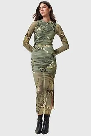 AllSaints Hanako Print Mesh Wrap Maxi Dress