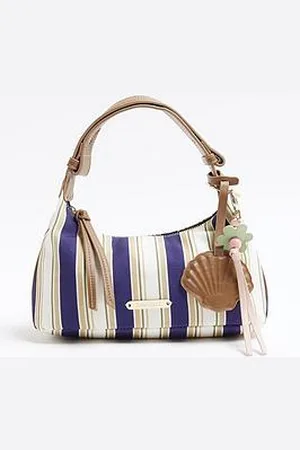 River Island Canvas Striped Charm Shoulder Bag