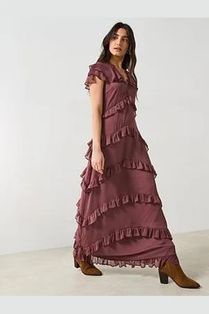 Very V Neck Ruffle Maxi Dress