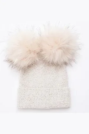 River Island Double Pom Pom Sequin Beanie