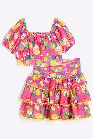 River Island Girls Fruit Print Skirt Set - Bright Pink