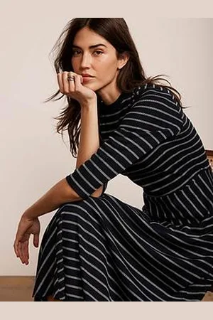 mint&berry Navy Stripe Jersey Midi Dress