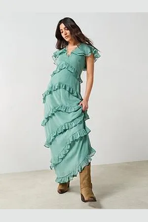 Very V Neck Ruffle Maxi Dress