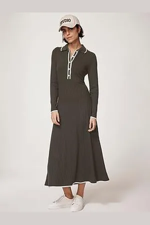 mint&berry Ribbed Contrast Trim Polo Midi Dress