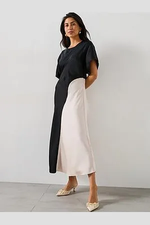 Very Colour Block Satin Midi Dress