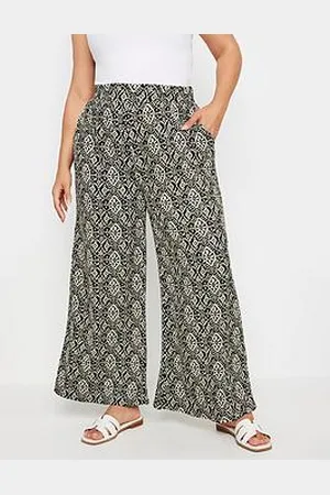 Yours Curve Paisley Textured Wide Leg Trousers