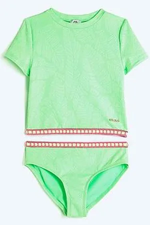 River Island Girls Textured T-Shirt Bikini Set - Lime