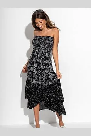 Pour Moi Strapless Asymmetric Tiered Woven Maxi Dress