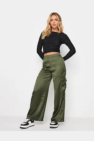 PixieGirl Petite Olive Satin Cargo Trousers