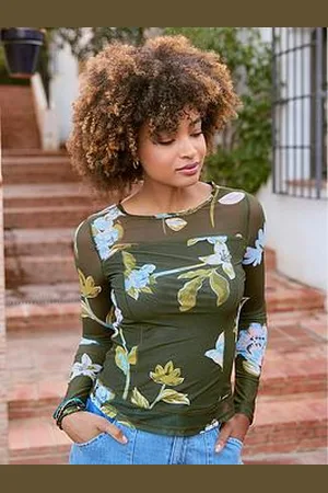 Joe Browns Spring Days Khaki Long Sleeve Mesh Top - Khaki