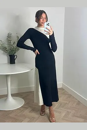 Style Cheat Colour Block Knitted Midi Dress - Mono