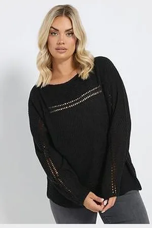 Yours Curve Black Knitted Pointelle Jumper