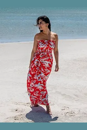 Pour Moi Strapless Shirred Bodice Maxi Beach Dress