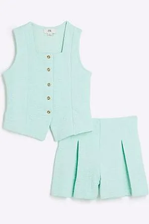 River Island Girls Textured Waistcoat Set - Turquoise