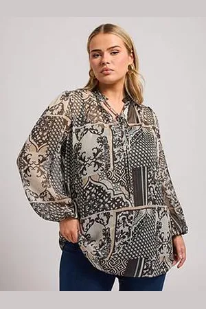 Yours Curve Scarf Print Metallic Blouse