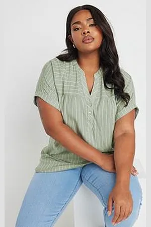 Yours Curve Stripe Notch Neck Blouse