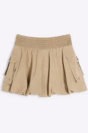 River Island Girls Bubble Hem Cargo Skirt - Stone
