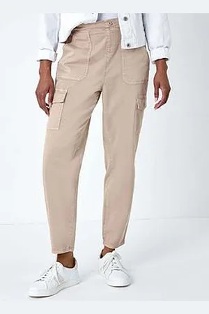 Roman Casual Elastic Waist Cropped Cargo Trousers