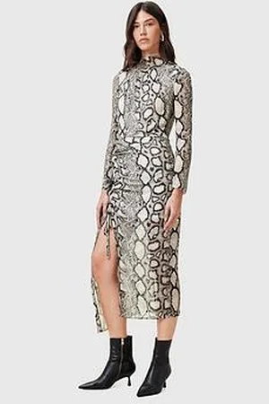 AllSaints Rizo Snake Print Silk Blend Midi Dress