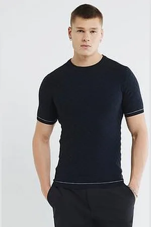 River Island Short Sleeve Checkerboard Muscle Fit Knitted T-Shirt